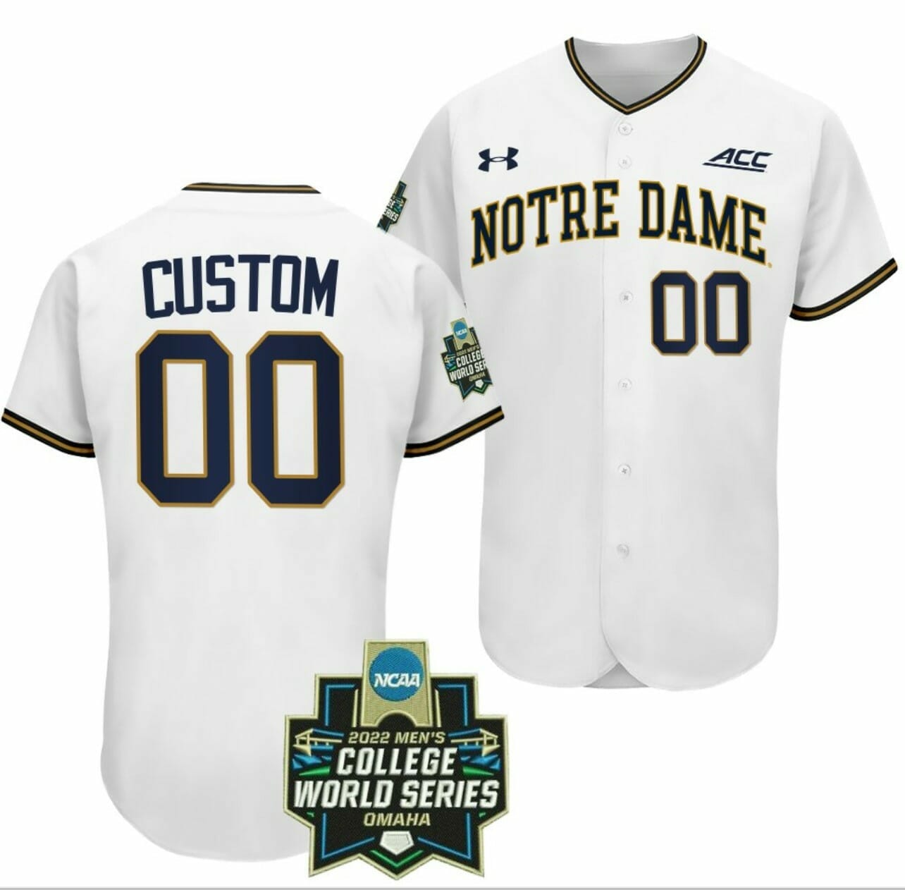 Custom Notre Dame Baseball Jersey Fighting Irish Name and Number NCAA 2022 College World Series White