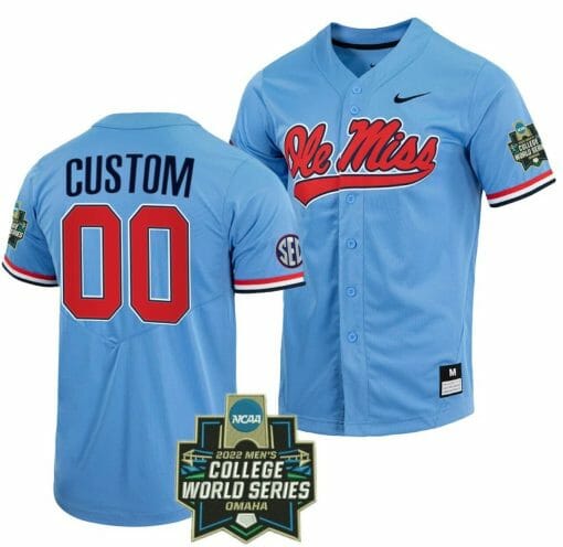 Custom Ole Miss Rebels Baseball Jersey Name and Number NCAA 2022 College World Series Blue