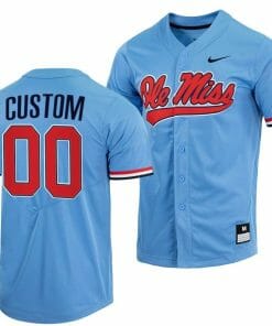 Custom Ole Miss Rebels Baseball Jersey Name and Number NCAA College Full-Button Blue