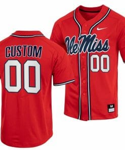 Custom Ole Miss Rebels Baseball Jersey Name and Number NCAA College Full-Button Red
