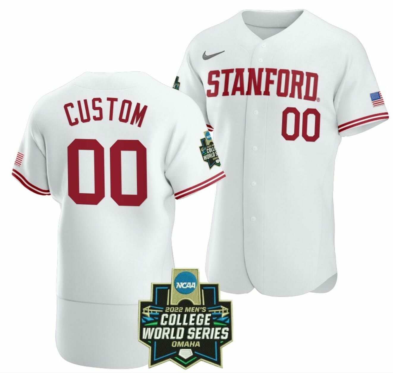Custom Stanford Cardinal Baseball Jersey Name and Number NCAA 2022 College World Series White