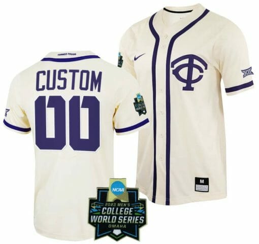 Custom TCU Horned Frogs Jersey Name and Number NCAA Baseball 2023 College World Series Replica Natural #00