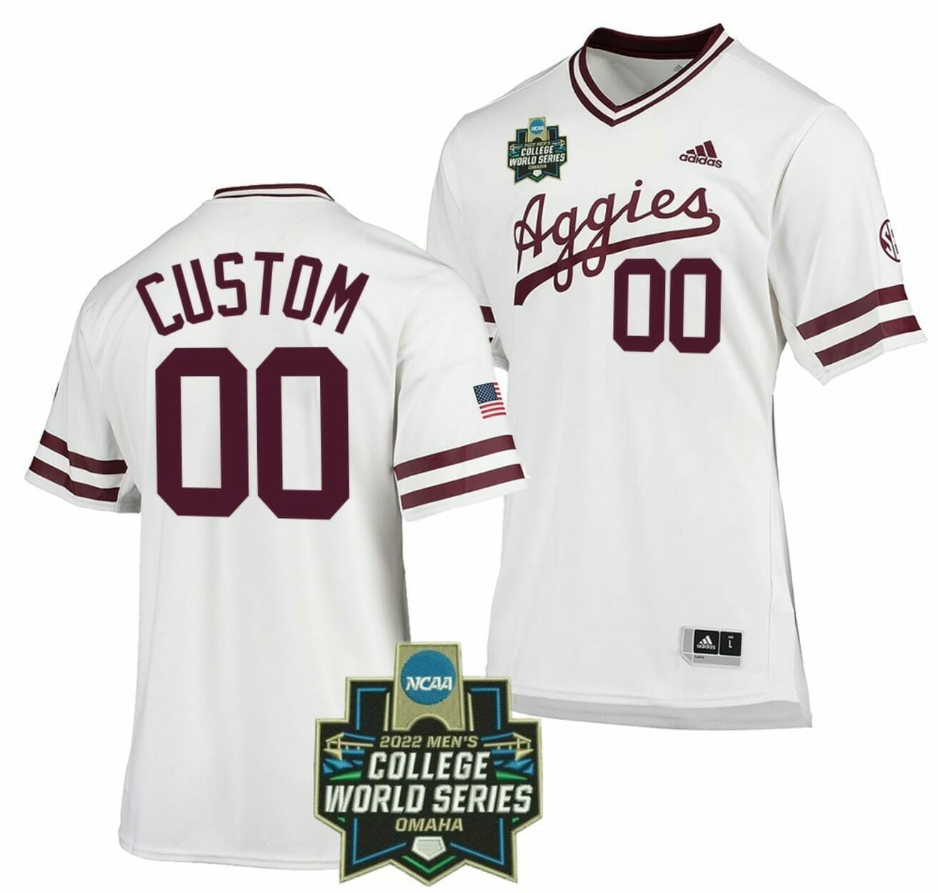 Custom Texas Aggies Baseball Jersey Name and Number NCAA College 2022 College World Series White SEC