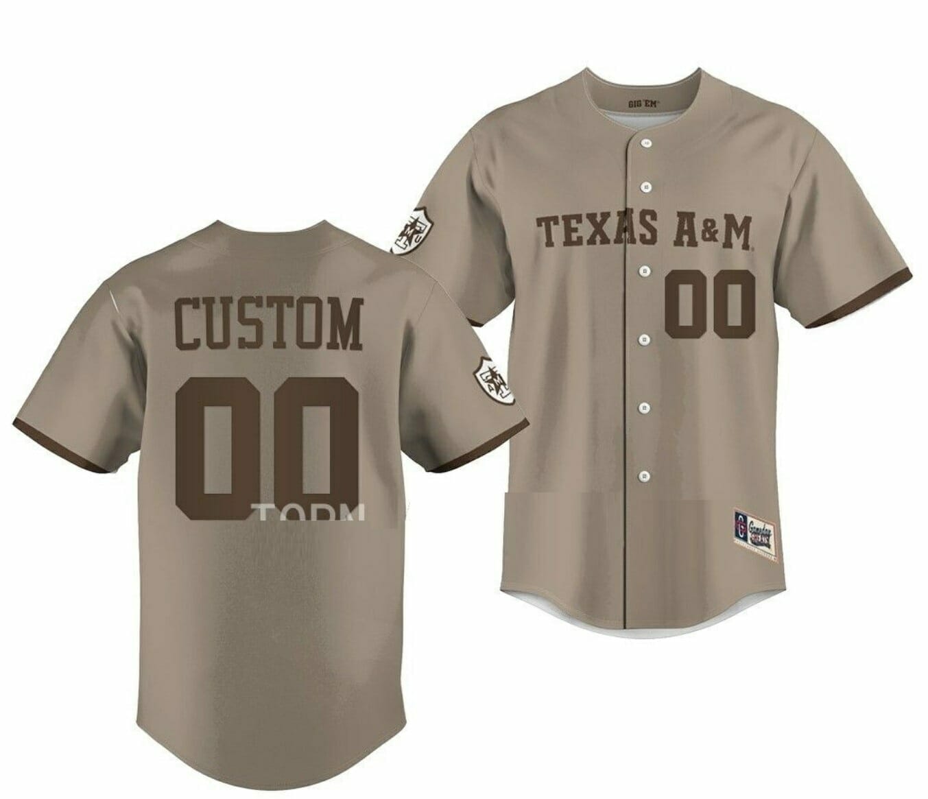 Custom Texas Aggies Baseball Jersey Name and Number NCAA College Khaki Alternate Corps of Cadets
