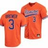 Dylan Brewer Jersey Clemson Tigers Baseball NCAA College Full Button Orange 3