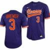 Dylan Brewer Jersey Clemson Tigers College Baseball Purple Full Button 3