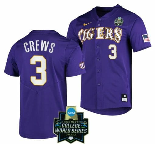 Dylan Crews Jersey LSU Tigers NCAA Baseball 2023 College World Series Purple #3