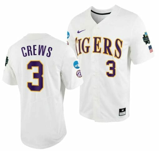 Dylan Crews Jersey LSU Tigers NCAA Baseball 2023 College World Series White #3
