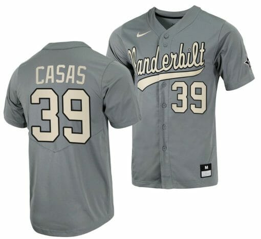 Gavin Casas Jersey Vanderbilt Commodores College Baseball Full-Button Grey #39