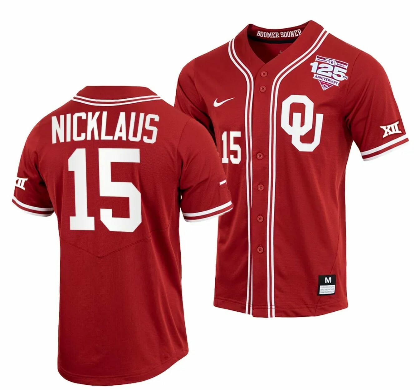 Jackson Nicklaus Jersey Oklahoma Sooners Baseball NCAA College Crimson 125th Season Full-Button #15