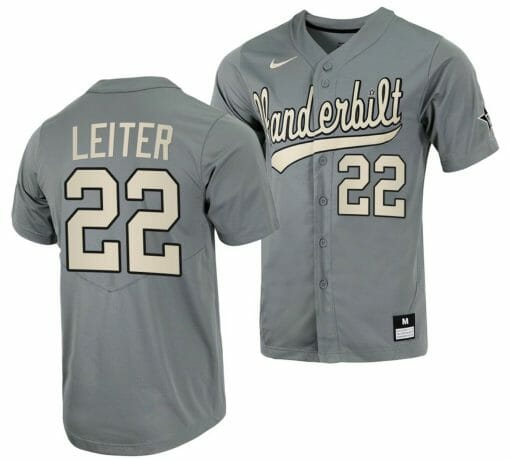 Jack Leiter Jersey Vanderbilt Commodores College Baseball Full-Button Grey #22
