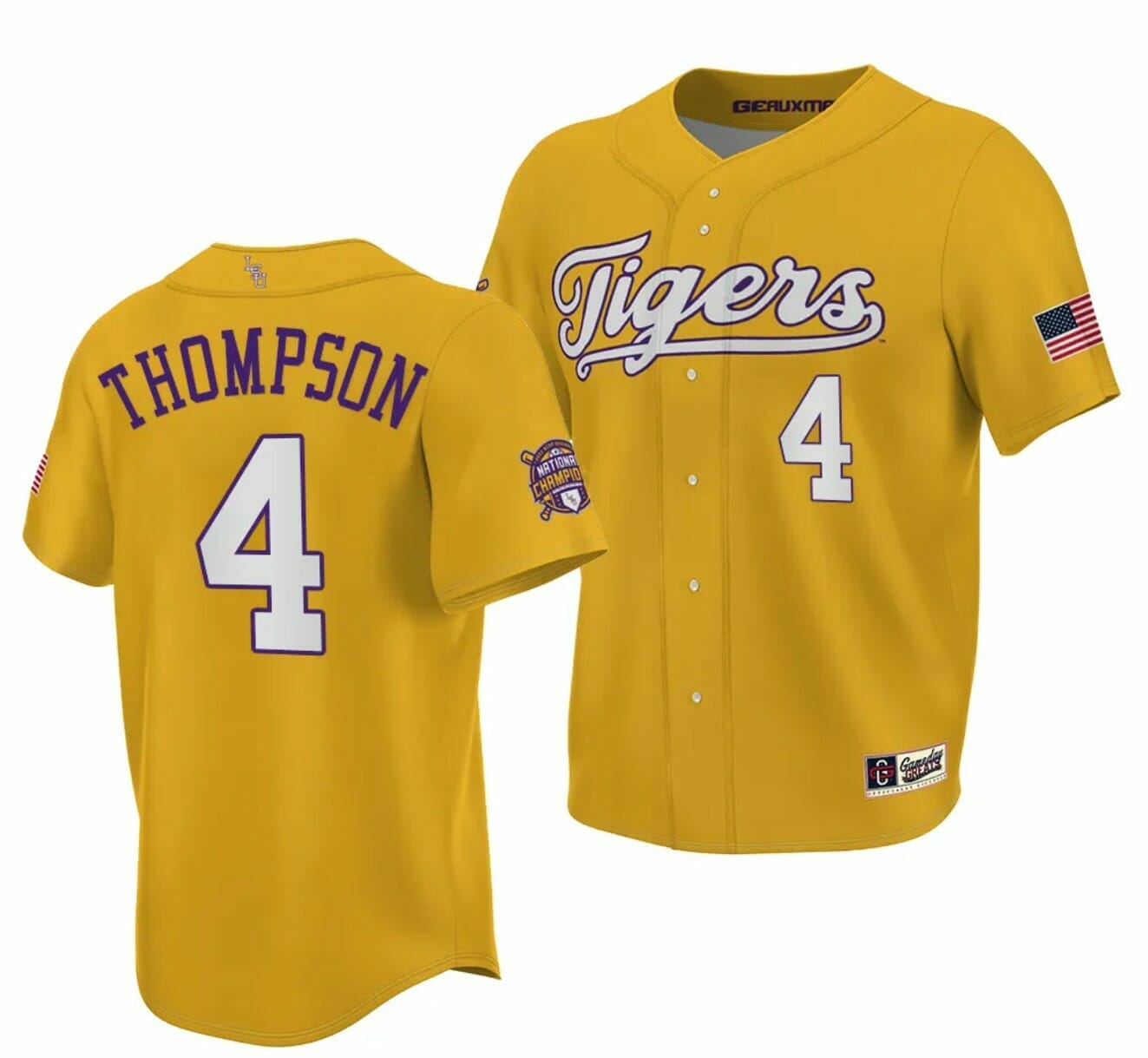 Jordan Thompson Jersey LSU Tigers NCAA Baseball 2023 College World Series Champions Gold #4