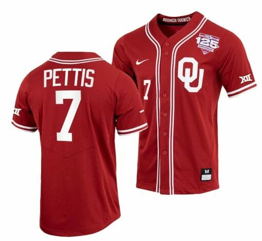 Kendall Pettis Jersey Oklahoma Sooners Baseball NCAA College Crimson 125th Season Full-Button #7