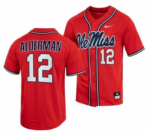Kemp Alderman Jersey Ole Miss Rebels College Baseball Red #12
