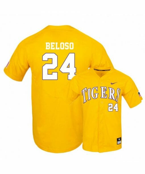 LSU Tigers 24 Cade Beloso Yellow Elite College Baseball Jersey