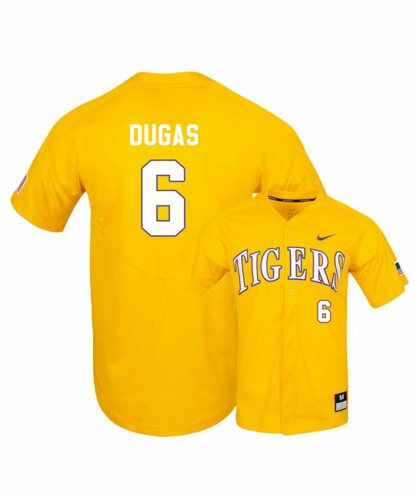 LSU Tigers 6 Gavin Dugas Yellow Elite College Baseball Jersey