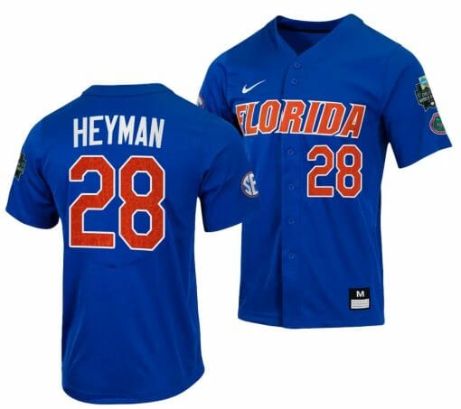 Luke Heyman Jersey Florida Gators 2023 College World Series Royal #28 NCAA Baseball