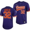 Mack Anglin Jersey Clemson Tigers College Baseball Purple Full Button 32