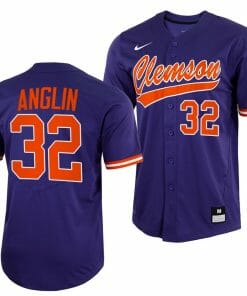Mack Anglin Jersey Clemson Tigers College Baseball Purple Full-Button #32