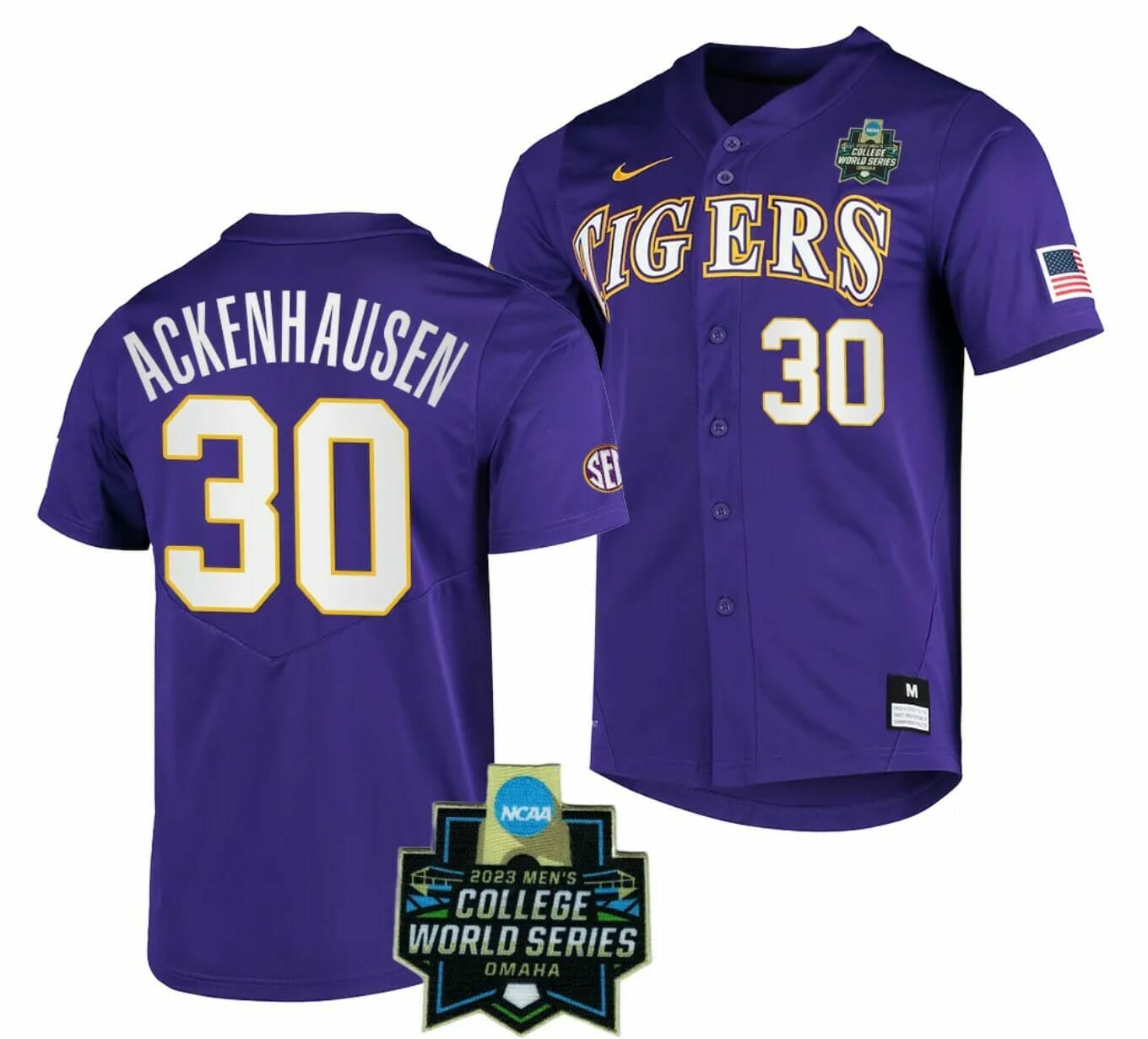 Nate Ackenhausen Jersey LSU Tigers Baseball NCAA 2023 College World Series Purple #30