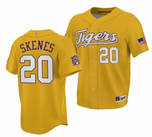 Paul Skenes Jersey LSU Tigers NCAA Baseball 2023 College World Series Champions Gold #20