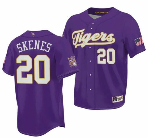 Paul Skenes Jersey LSU Tigers NCAA Baseball 2023 College World Series Champions Purple #20