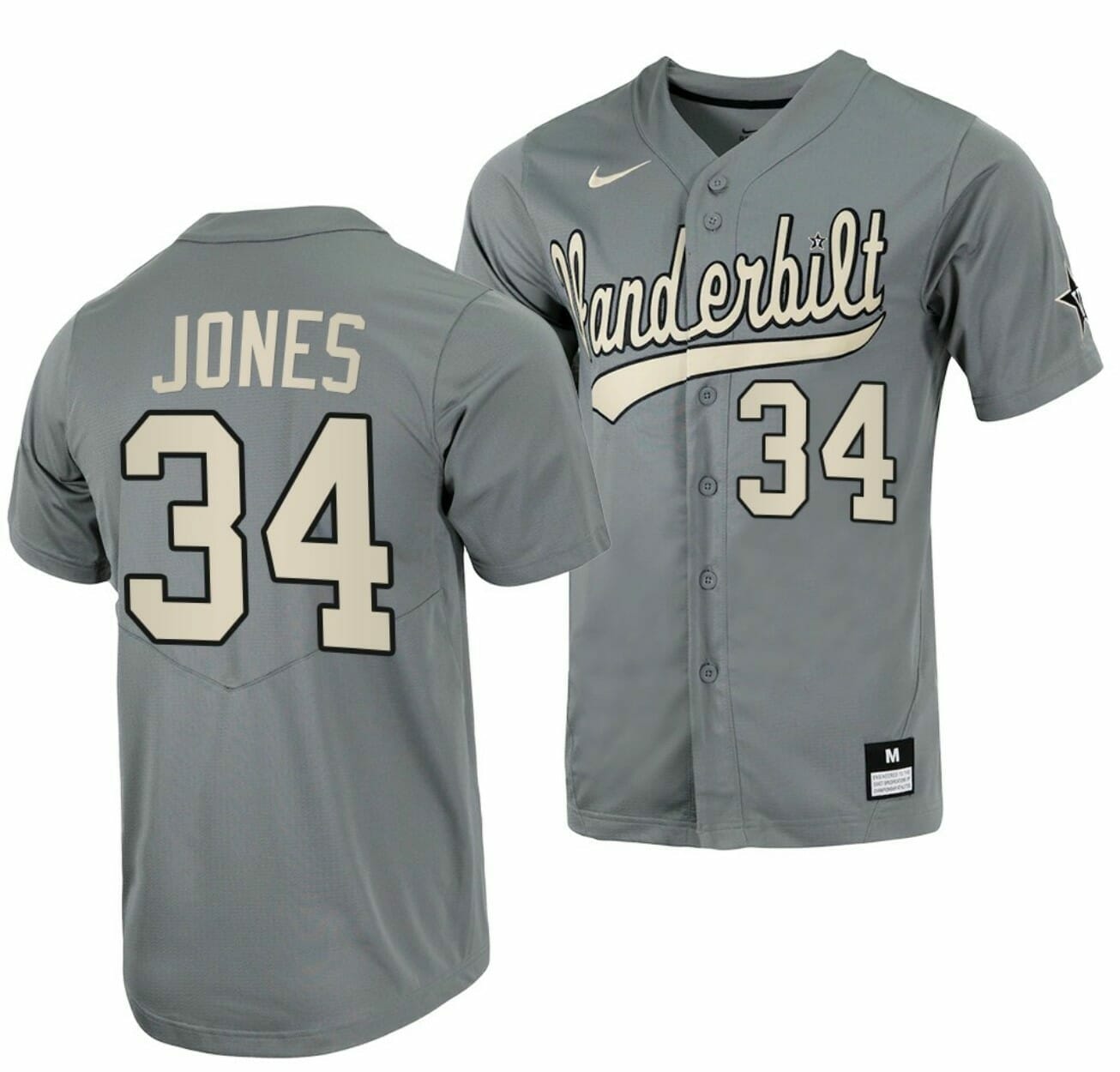 Spencer Jones Jersey Vanderbilt Commodores Baseball NCAA College Grey Alumni #34