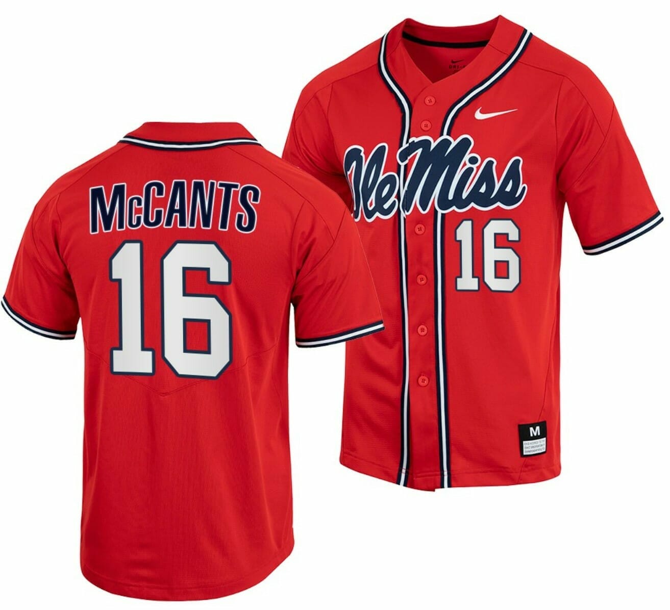 TJ McCants Jersey Ole Miss Rebels College Baseball Red #16