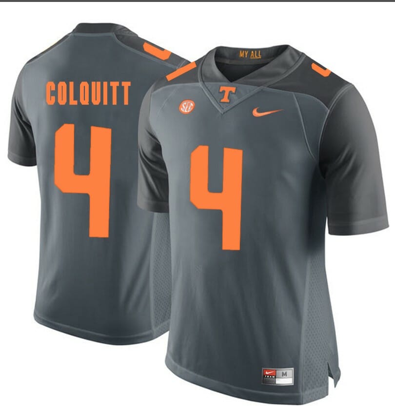 Tennessee Volunteers Britton Colquitt Jersey #4 Football NCAA Jerseys Grey
