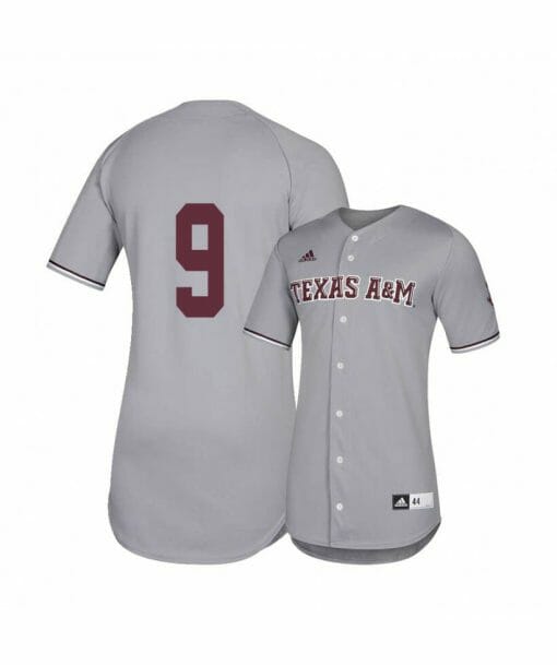 Texas A and M Aggies 9 Zach DeLoach Gray College Baseball Jersey