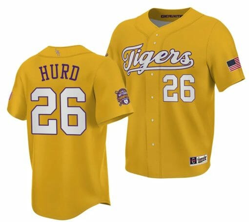 Thatcher Hurd Jersey LSU Tigers NCAA Baseball 2023 College World Series Champions Gold #26