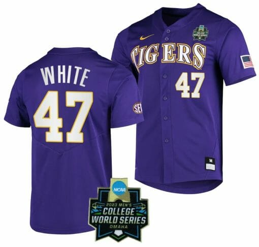 Tommy White Jersey LSU Tigers Baseball NCAA 2023 College World Series Purple #47
