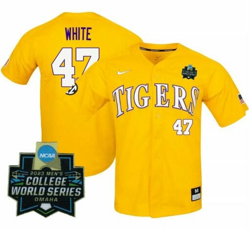 Tommy White Jersey LSU Tigers NCAA Baseball 2023 College World Series Gold #47