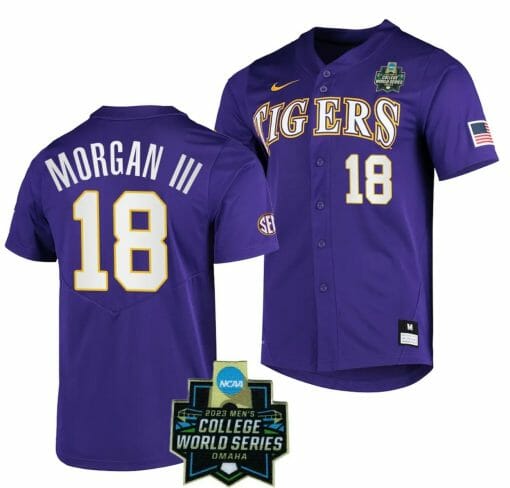 Tre Morgan Jersey LSU Tigers Baseball NCAA 2023 College World Series Purple #18