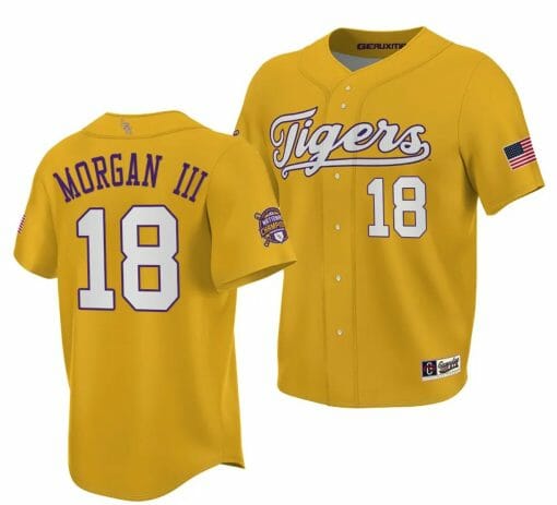 Tre Morgan Jersey LSU Tigers NCAA Baseball 2023 College World Series Champions Gold #18