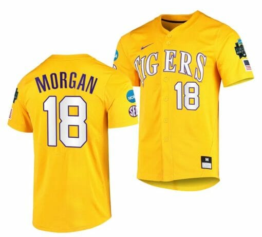 Tre Morgan Jersey LSU Tigers NCAA Baseball 2023 College World Series Gold #18