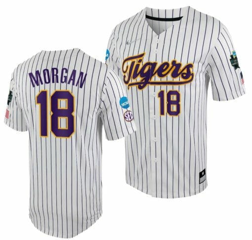 Tre Morgan Jersey LSU Tigers NCAA Baseball 2023 College World Series White Purple #18