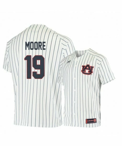 Under Armour Auburn Tigers 19 Brody Moore White Blue Baseball Jersey
