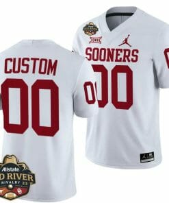 Custom Oklahoma Sooners Jersey Name and Number 2023 Allstate Red River Rivalry White Football