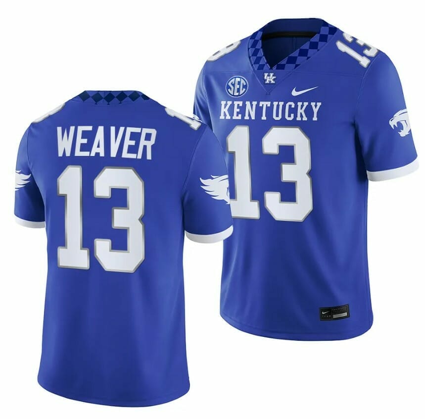 Kentucky Wildcats JJ Weaver Jersey #13 NCAA Football 2023 Game Home Blue