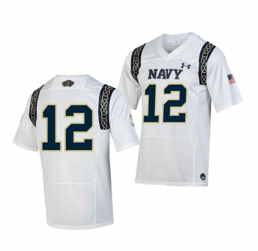 Navy Midshipmen Jersey #12 College Football 2023 Aer Lingus Classic White Replica