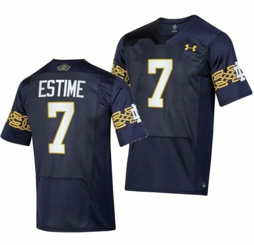 Notre Dame Fighting Irish Audric Estime Jersey #7 College Football 2023 Aer Lingus Classic Navy