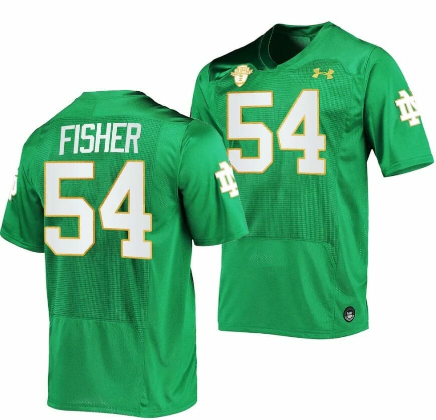 Notre Dame Fighting Irish Blake Fisher Jersey #54 College Football Kelly Green 2023