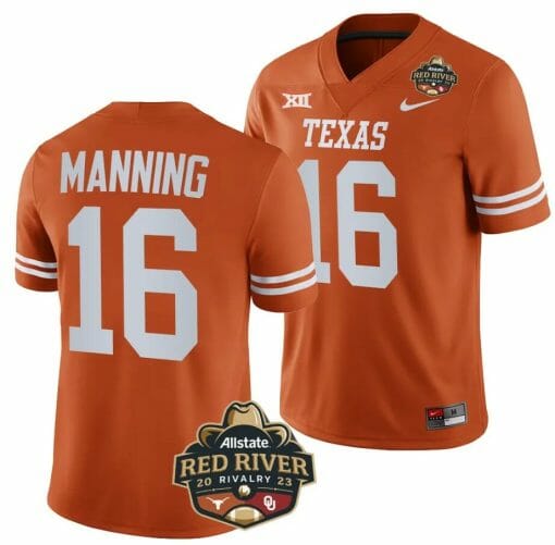 Texas Longhorns Arch Manning Jersey #16 2023 Allstate Red River Rivalry Orange Football