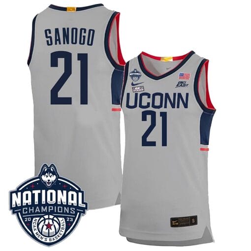Adama Sanogo Jersey #21 UConn Huskies 2023 National Champions College Basketball Gray