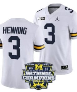 AJ Henning Jersey #3 Michigan Wolverines Football 2023 National Champions Patch White