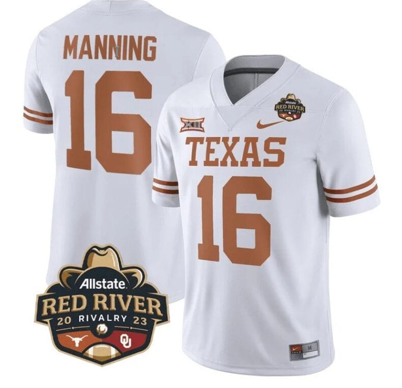 Arch Manning Jersey #16 Texas Longhorn Allstate Red River Vivalry Patch College Football White