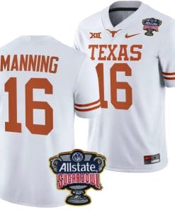 Arch Manning Jersey #16 Texas Longhorns Allstate Sugar Bowl Patch 2024 College Football White