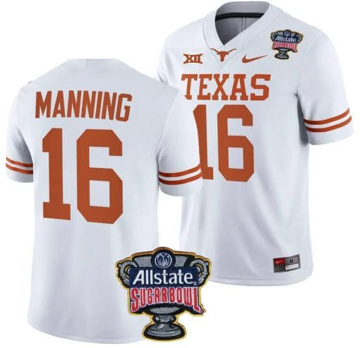Arch Manning Jersey #16 Texas Longhorns Allstate Sugar Bowl Patch 2024 College Football White