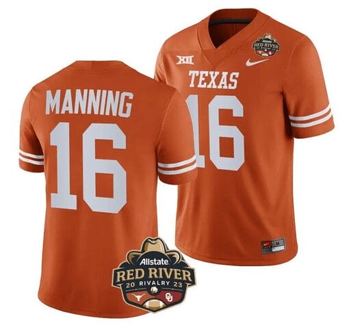 Arch Manning Jersey #16 Texas Longhorn Allstate Red River Vivalry Patch College Football Orange